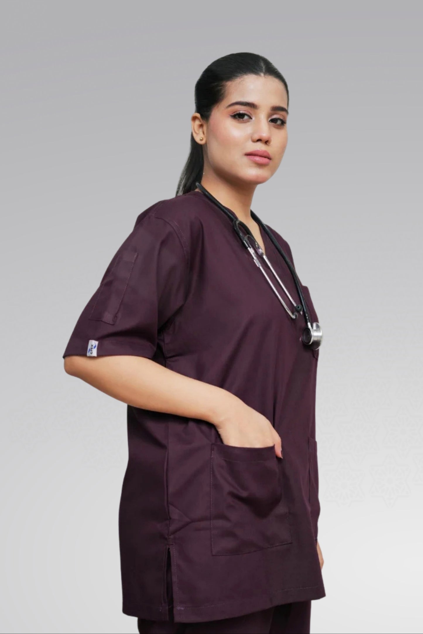 Feminine Comfort Scrub Suit – Classic™ in Rich Wine Shade