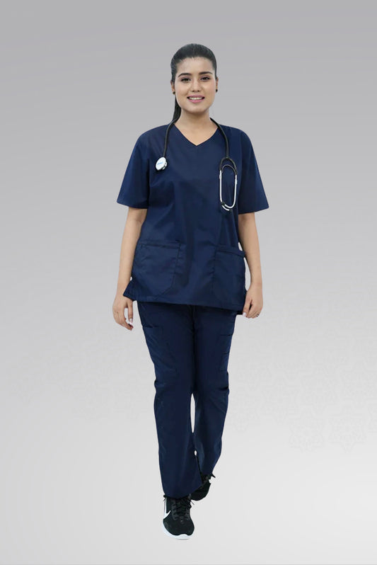 Classic Curve™ Scrub Suit – Timeless Navy Blue Grace