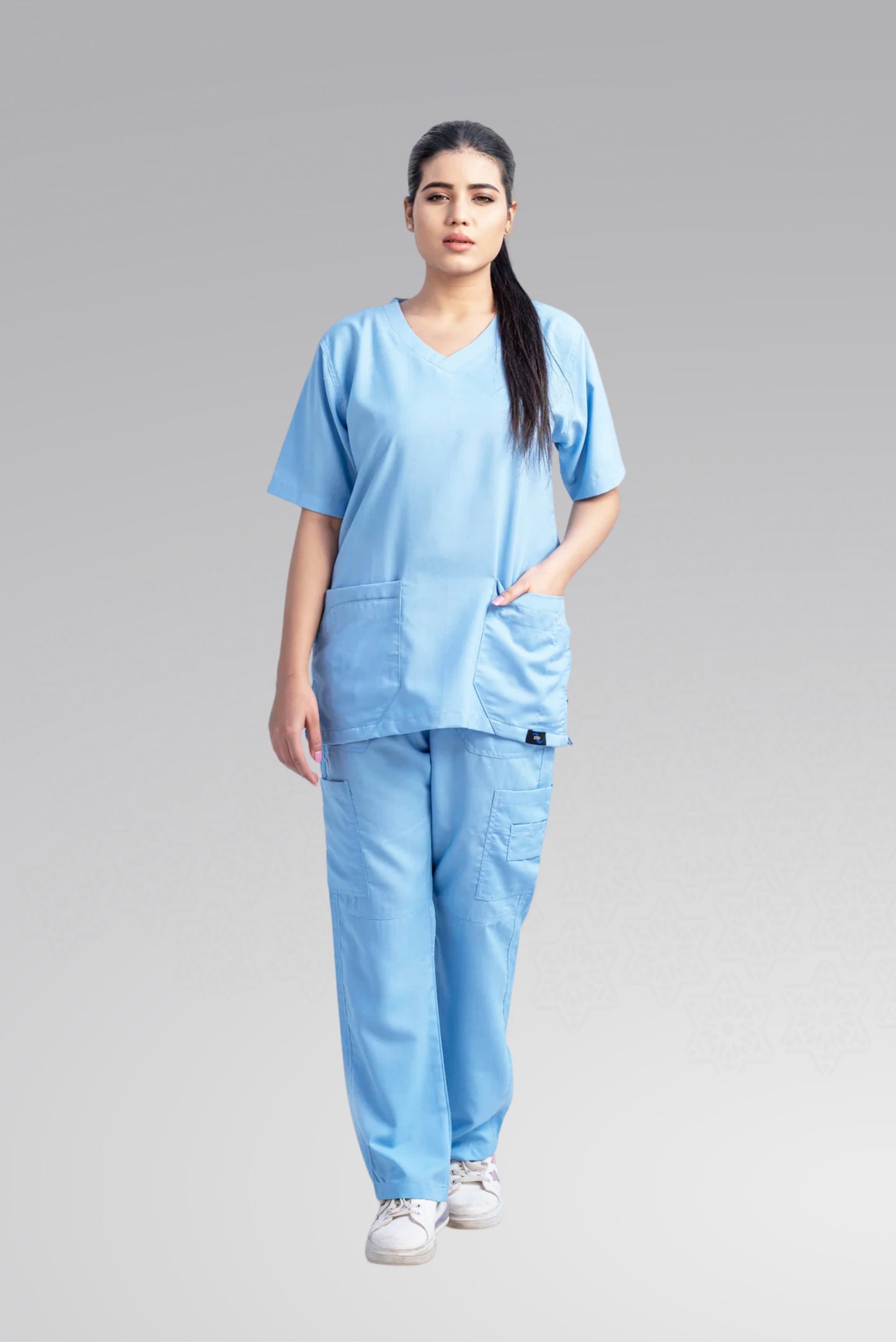 Classic Curve™ Premium Scrub Suit – Elegant Dusk Blue for Women