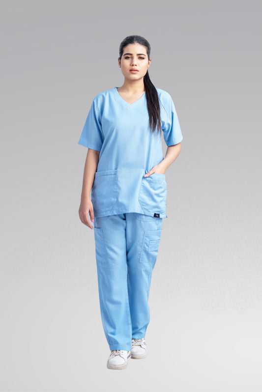 Classic Curve™ Premium Scrub Suit – Elegant Dusk Blue for Women