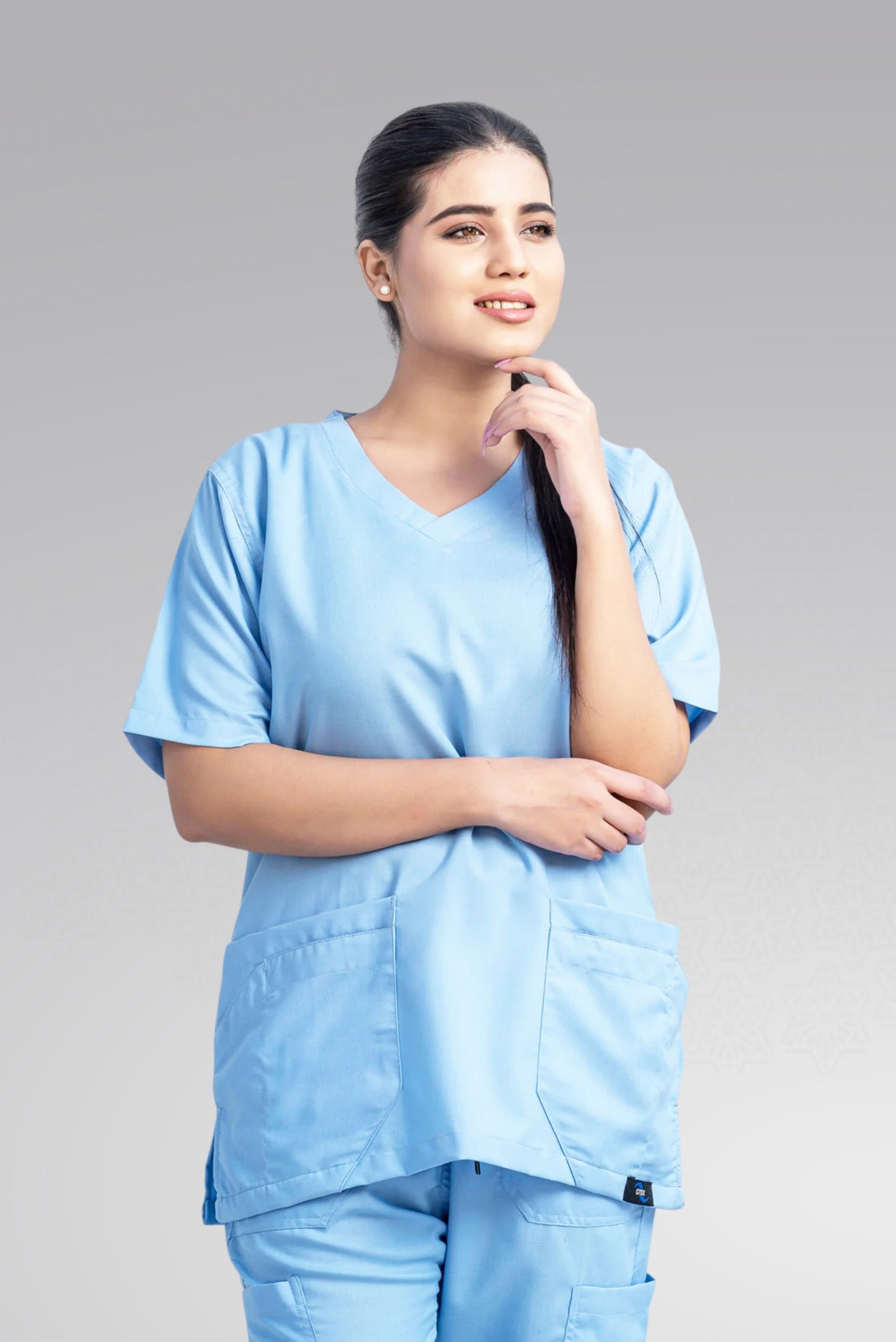 Classic Curve™ Premium Scrub Suit – Elegant Dusk Blue for Women