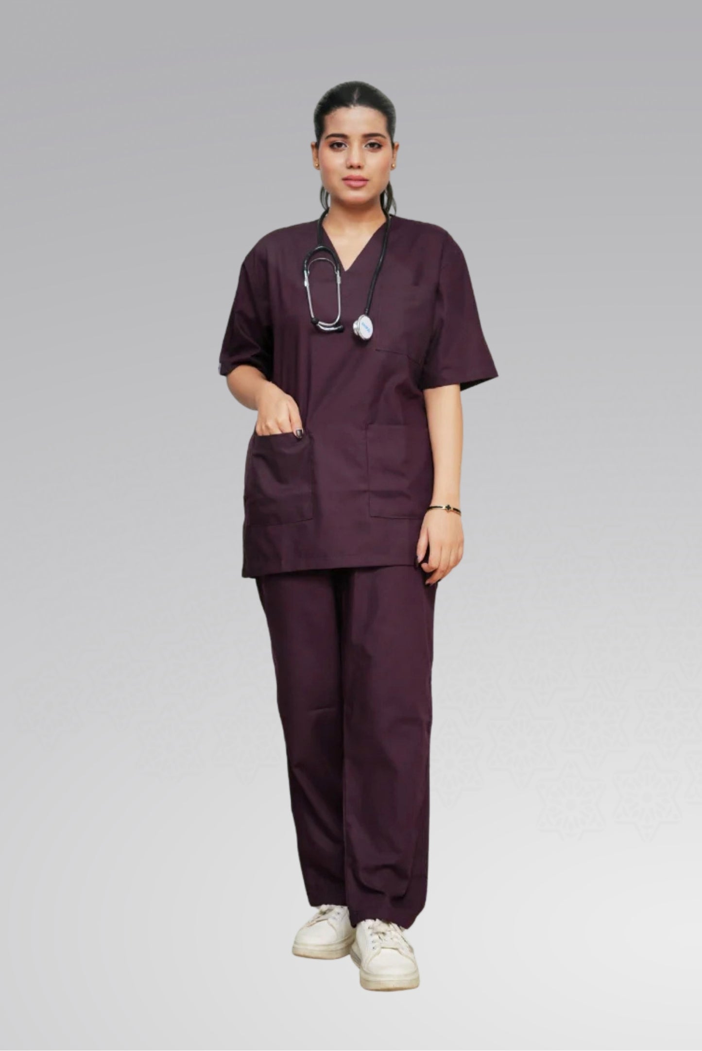 Feminine Comfort Scrub Suit – Classic™ in Rich Wine Shade