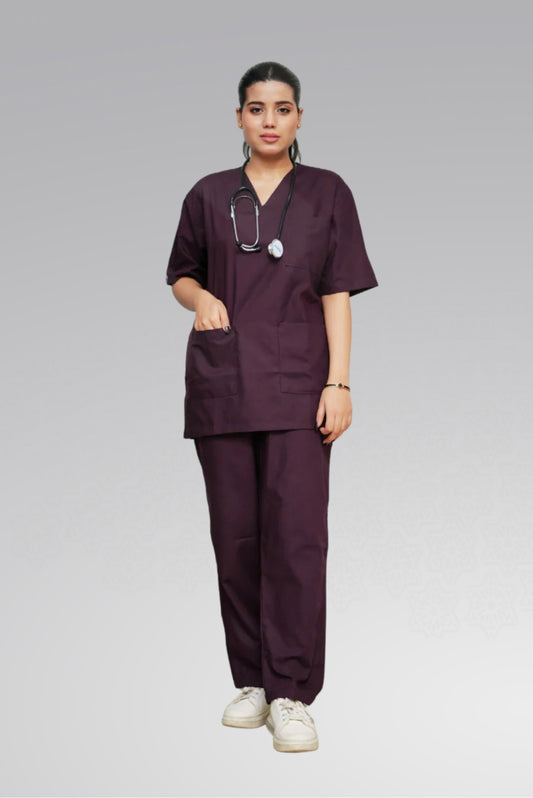 Feminine Comfort Scrub Suit – Classic™ in Rich Wine Shade