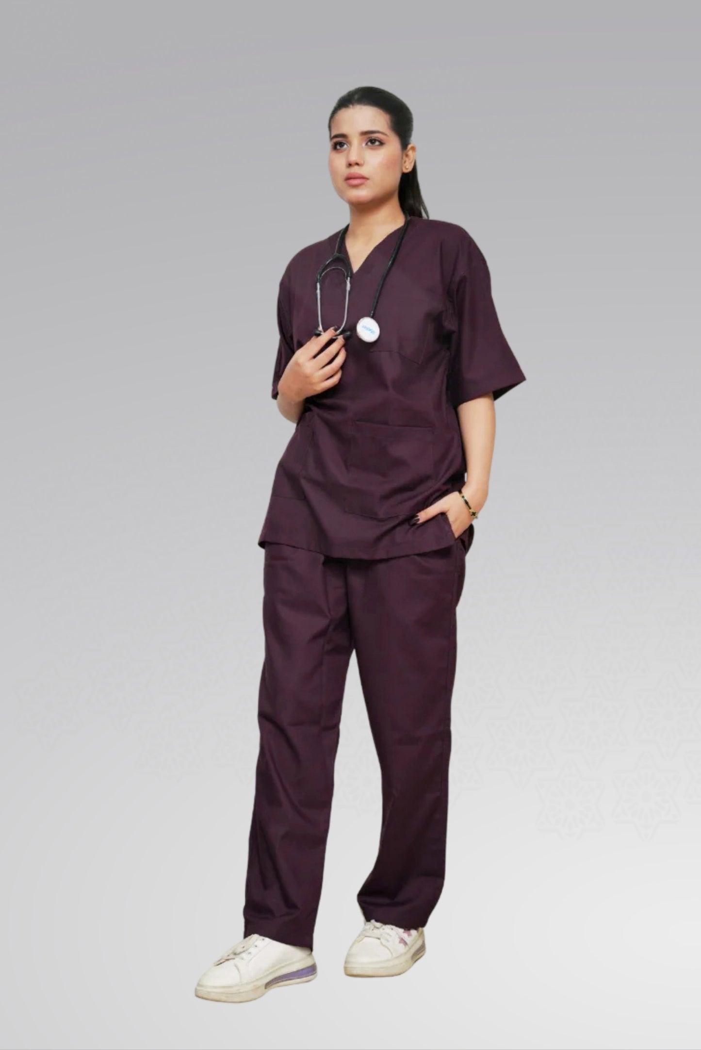 Feminine Comfort Scrub Suit – Classic™ in Rich Wine Shade